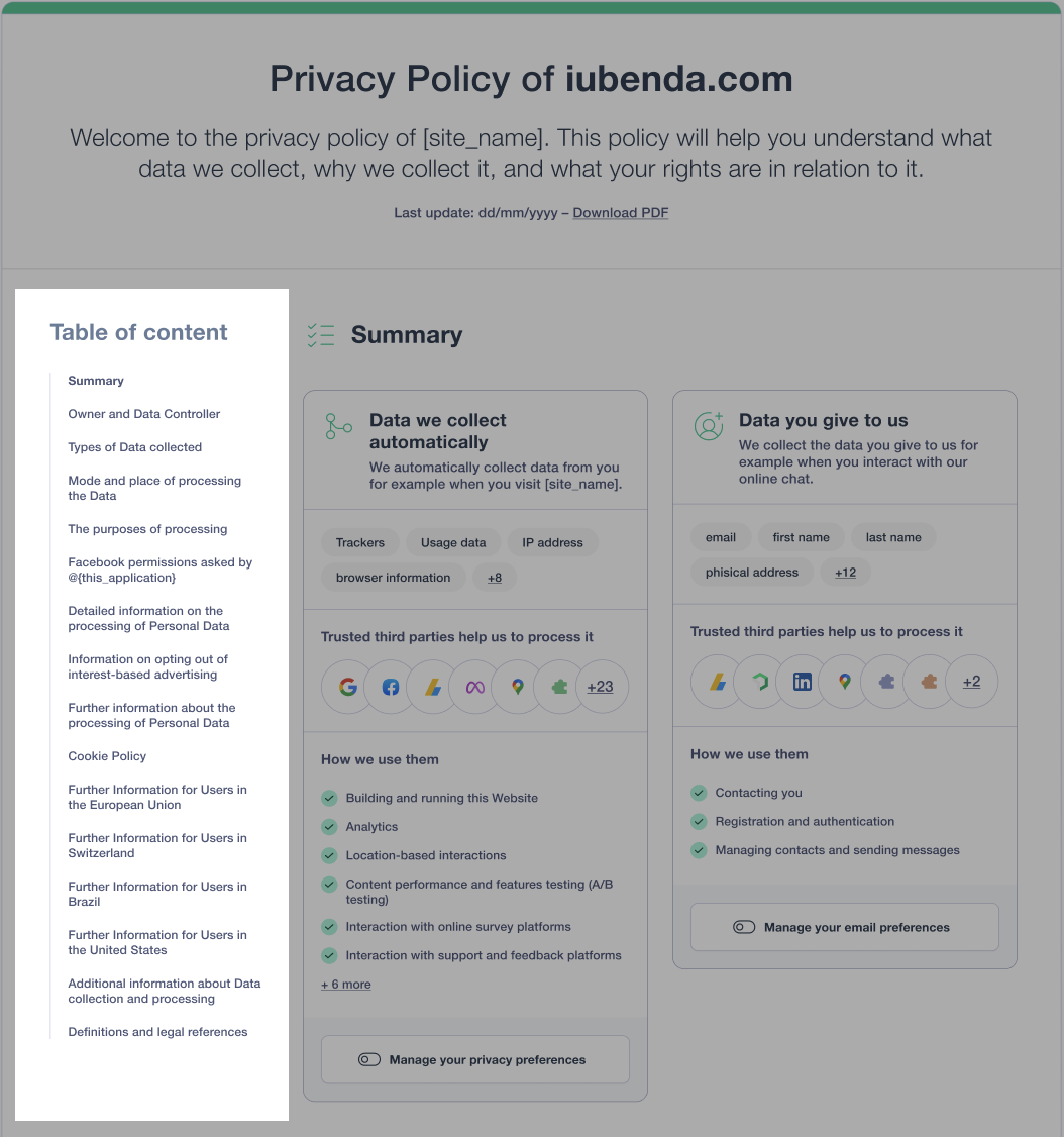 new design table of content