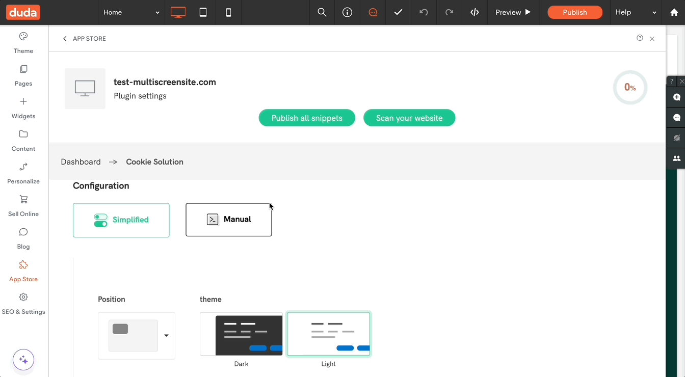 Første opsætning af iubendas CS i Duda