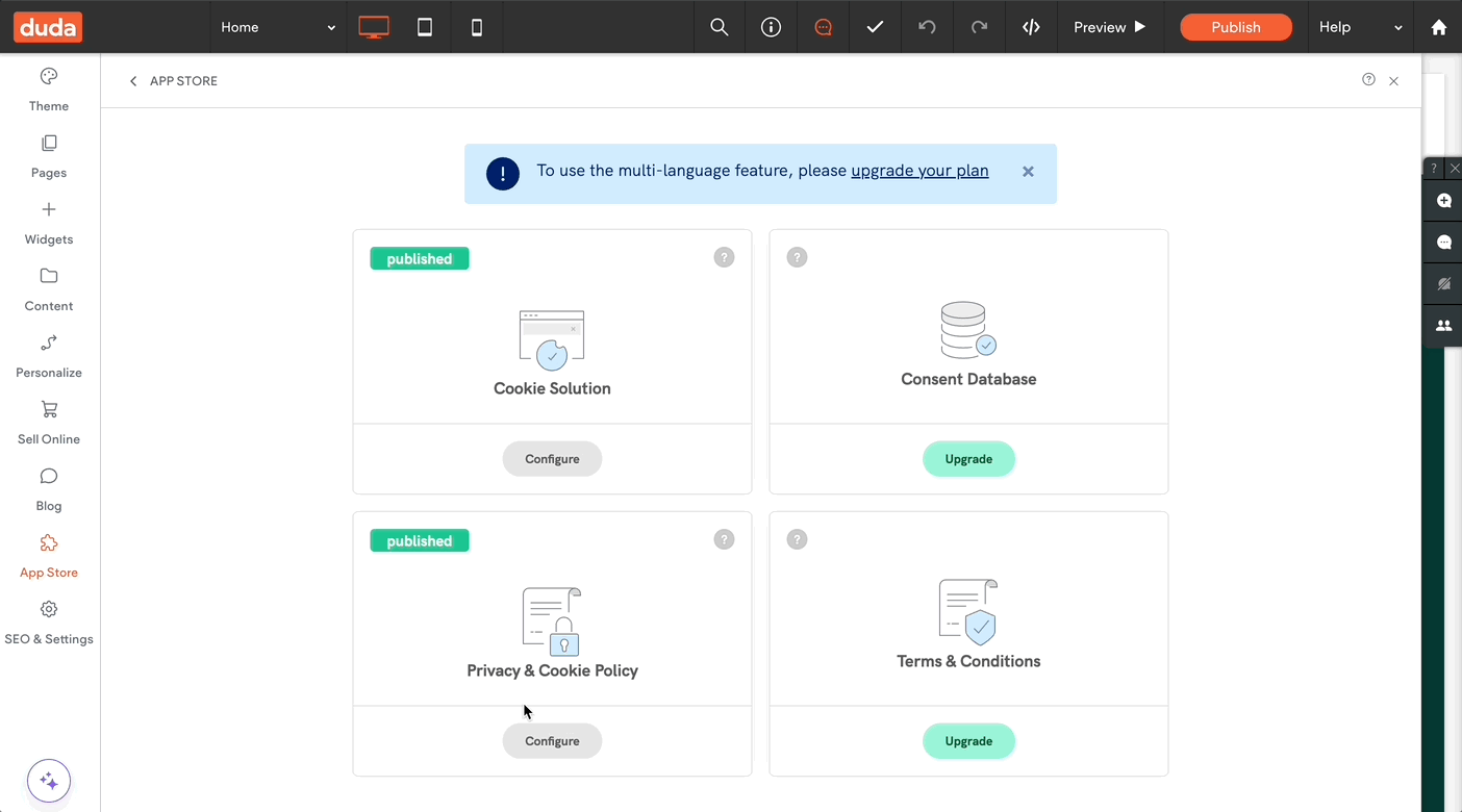 Første opsætning af ekstrakonfigurationer for iubendas PPC i Duda