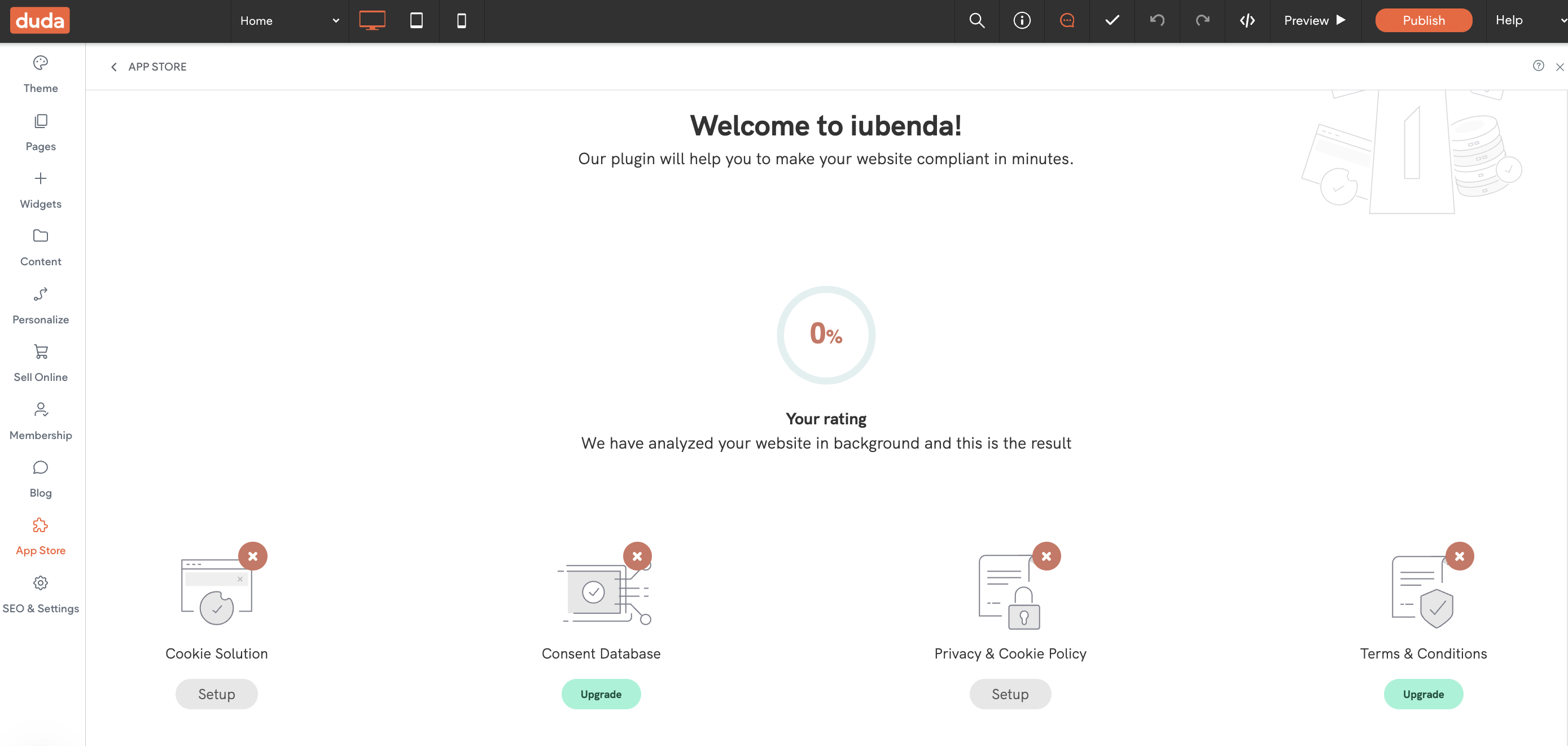 iubenda-vurdering i Duda