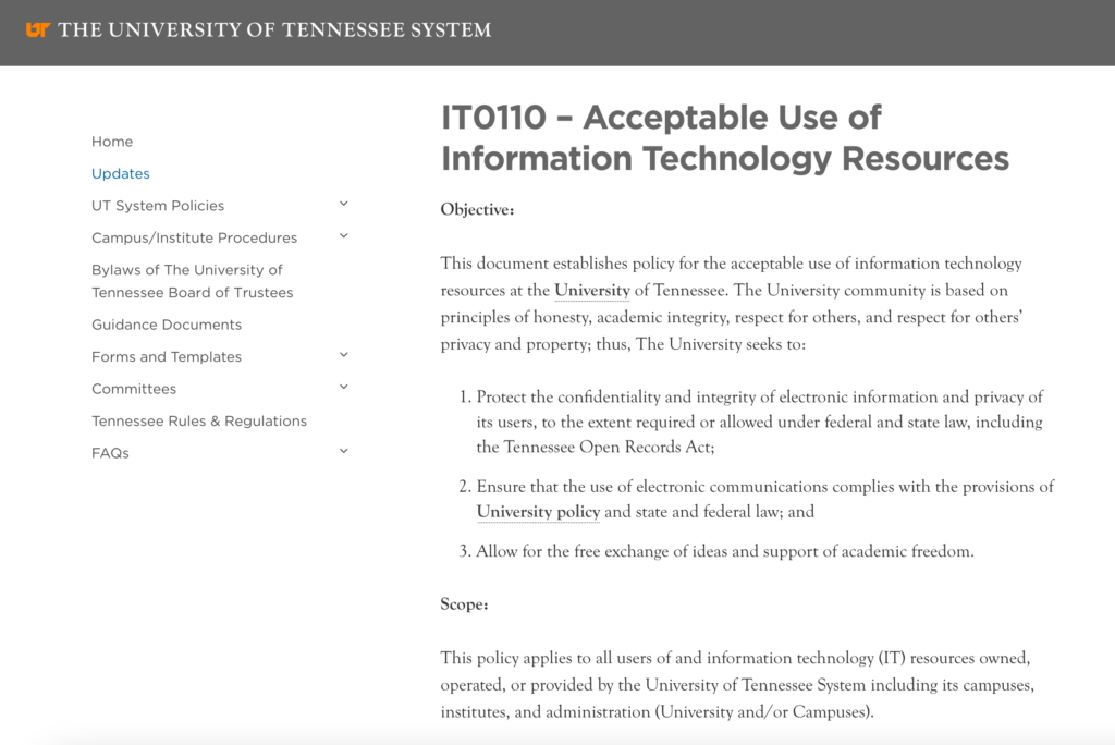 aup policy university of tennessee