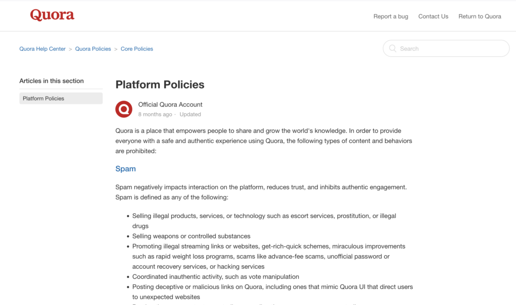 acceptable use policy quora