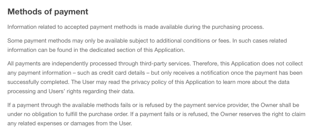 payment terms iubenda