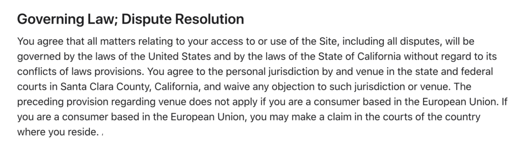 governing law clause apple