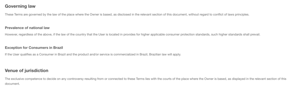 governing law clause iubenda