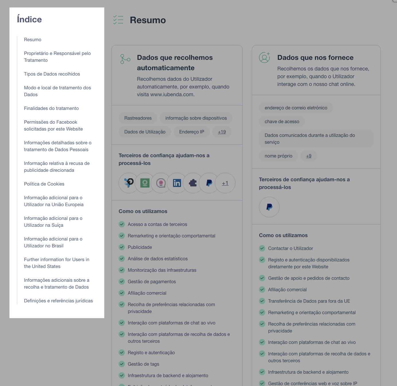 índice do novo design