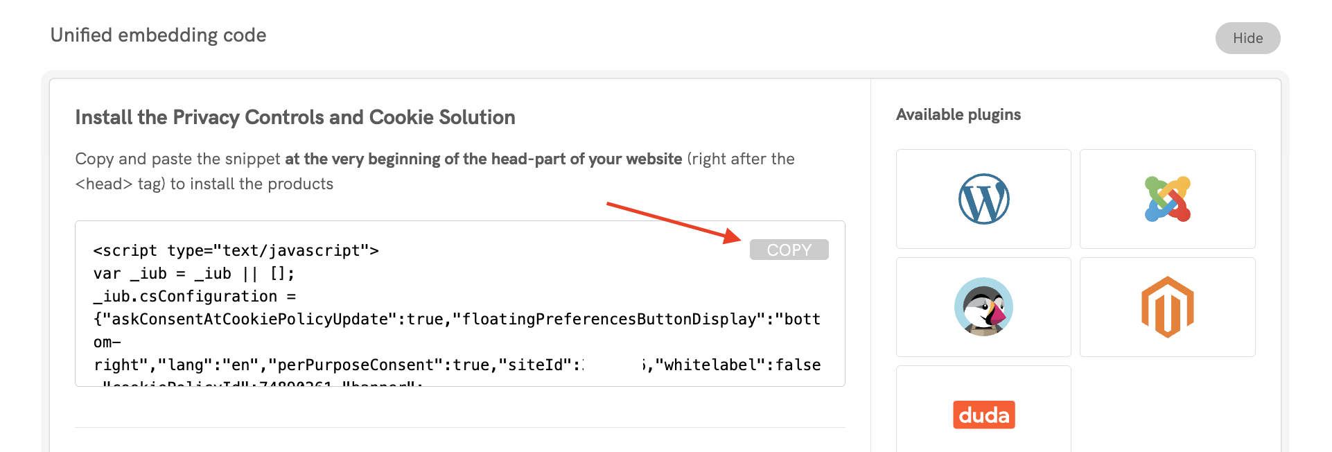 Sådan tilføjer du Privacy Controls and Cookie Solution de iubenda til Weebly